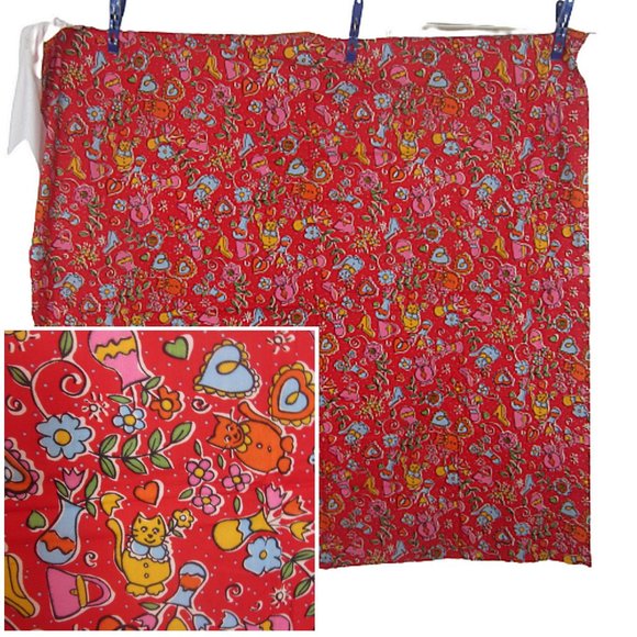 Fabric for crafting quilting cotton print cats floral purses 42"x42" red - Picture 1 of 6